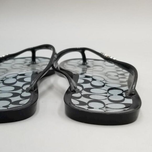 EUC Coach Womens Black Gray  Lyra Jelly All Over Print Flip Flops Sandals - Picture 7 of 8